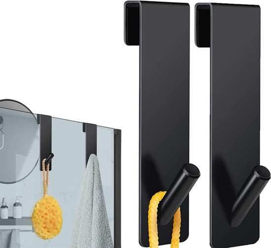 Duschhaken Aus Edelstahl – 2 Stück – Bohrfreie Montage – Mit Antirutschpad – Badezimmeraccessoires – Schwarz – 16,5 X 2,5 Cm