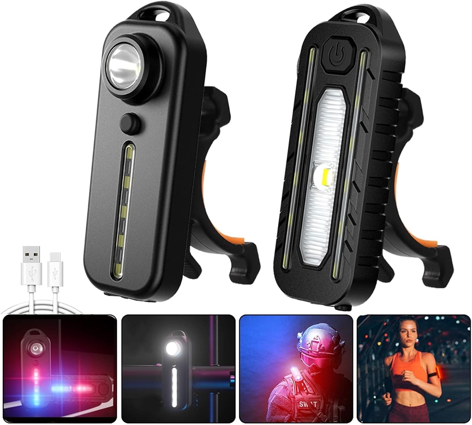 2-teiliges Taktisches Led-brustlicht & Rücklicht Für Fahrräder - Rot/blau, Usb-aufladbar, Clip Für Gürtel, Helm, Weste - Für Nachtwanderungen Und Radfahren (a+b)