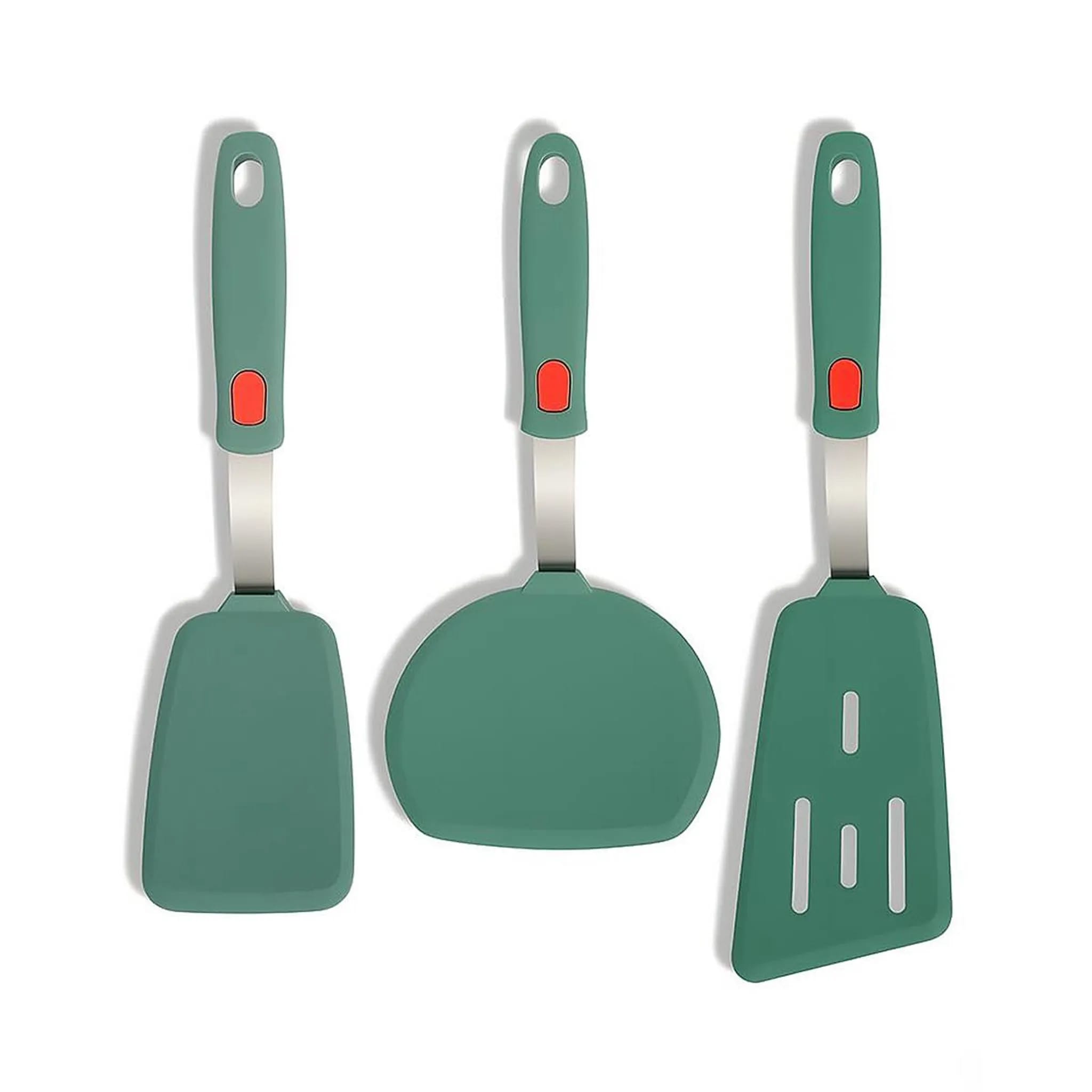 Silikonspatel-set (3-teilig), Hitzebeständig, Ein Großartiger Küchenhelfer, Geeignet Zum Kochen, Backen, Braten, Spülmaschinenfest (dunkelgrün).