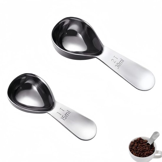 2-teiliges Messlöffel-set Aus Edelstahl – 30 Ml Und 15 Ml Messlöffel – Geeignet Für Kaffee, Tee Und Zucker – Silber – 12 × 5 Cm