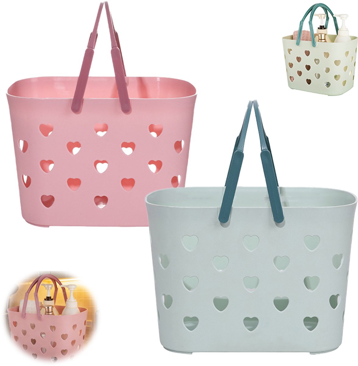 Tragbarer Duschkorb, Aufbewahrungskorb Aus Kunststoff, Aufbewahrungsbox, Rosa, Grün, Kunststoff, 17 Cm, Grün 24,5 X 16 X 17 Cm, Geeignet Für Badezimmer