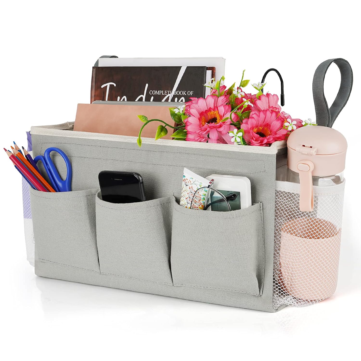 Nachttisch-organizer Mit Befestigungsgurten Und Flaschenhalter, Geeignet Für Zuhause, Universitäten, Studentenwohnheime Und Kinderbettgitter (grau).