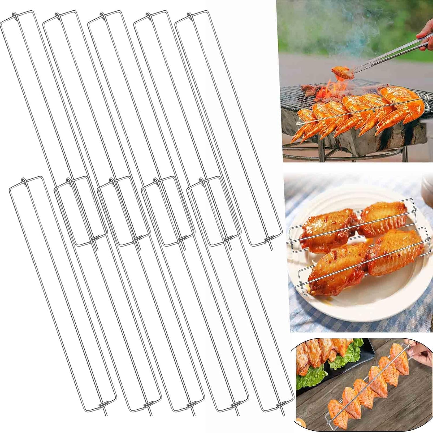10-teiliges Grillbesteck Für Hähnchenflügel – Hähnchenflügel-grillgabel – Klemmbare Hähnchenflügel-grillbesteck-set Aus Edelstahl – Flaches Grillbesteck-set – 10-teilig