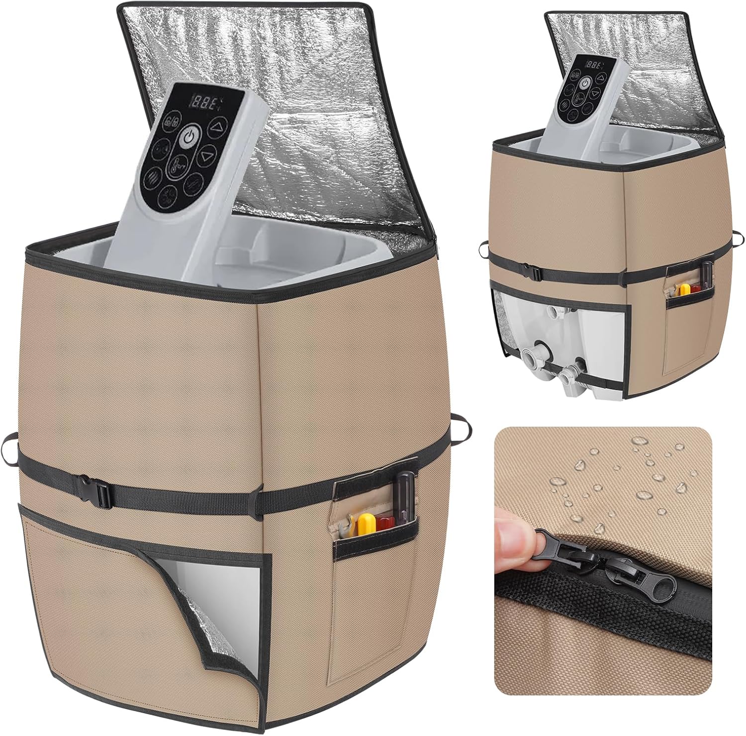 Wasserdichte, Braune, Quadratische Abdeckung Aus 600d Oxford-gewebe Für Whirlpool/spa Mit Wärmepumpe, 43,4 Cm T X 38,4 Cm B X 54,4 Cm H, Isolierte Abdeckung Mit