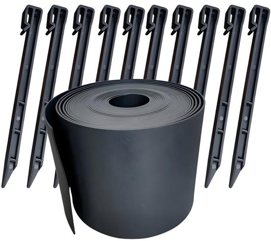 Gartenzaun – 12 Cm X 10 M – Inklusive 10 Befestigungsstiften – Trennleiste – Wurzelsperre – Einfassung – Trennung Zwischen Rasen Und Steinen