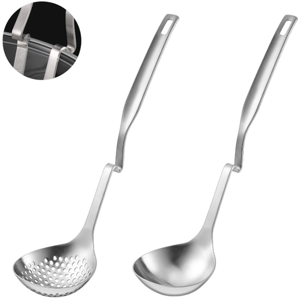 2-teiliges Suppenkelle- Und Sieblöffel-set Aus Edelstahl Für Zuhause, Restaurants Und Buffets, Silber, 32 X 8,2 Cm