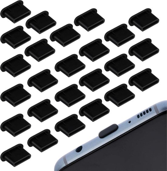 Packung Mit 25 Silikon-staubstopfen Für Usb-c-anschlüsse, Schwarze Schutzkappen Zum Schutz Der Ladebuchsen Von Mobiltelefonen.