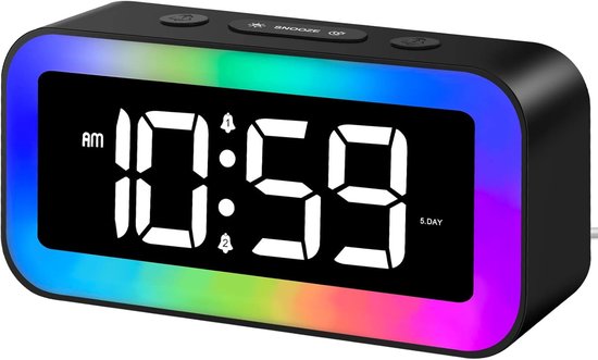 Digitaler Kinderwecker, Rgb-beleuchtung, 2 Alarme, Sprachsteuerung, Schlummerfunktion, Einstellbare Helligkeit, 12/24-stunden-anzeige.