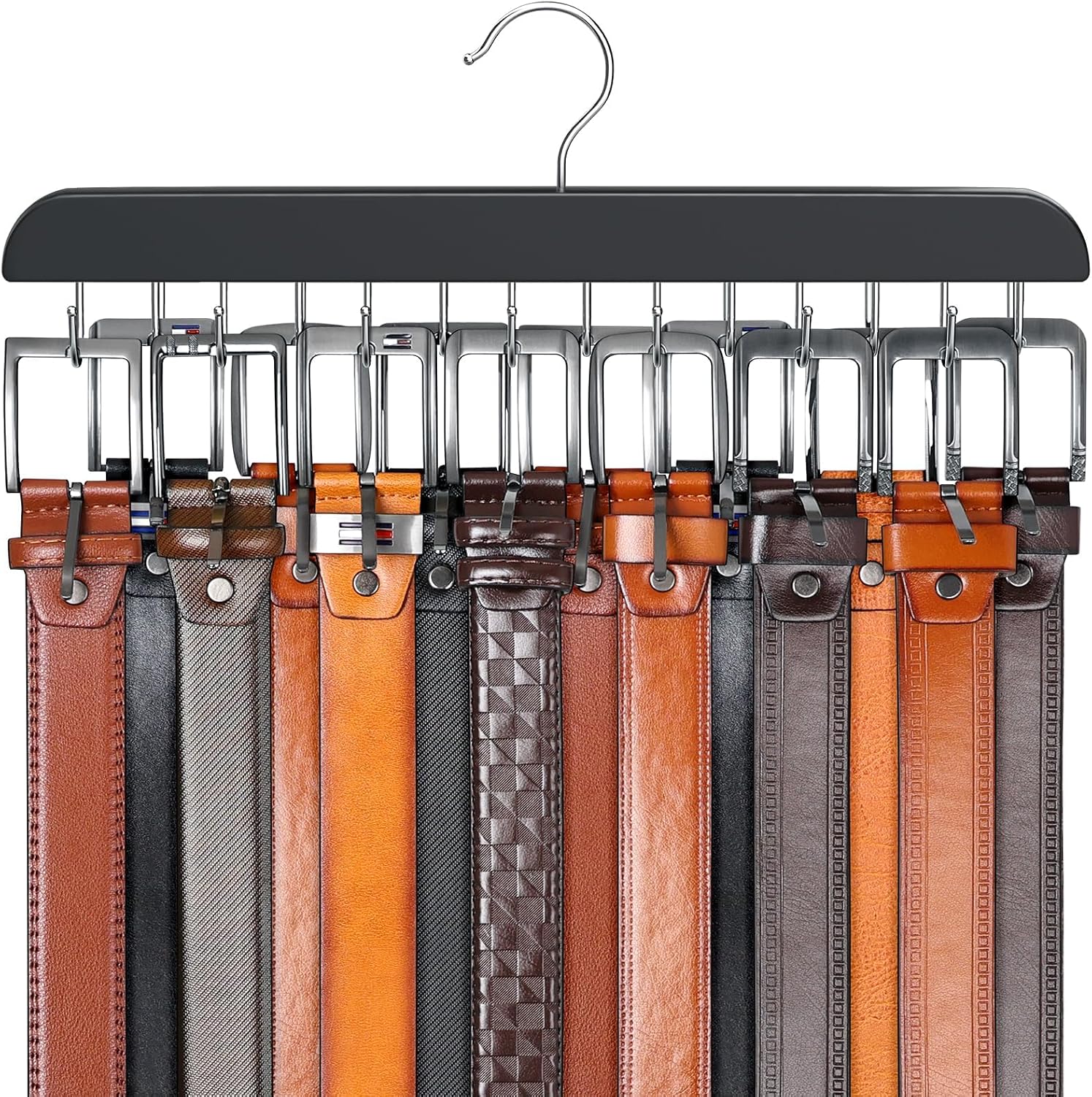 Gürtelhalter Für Den Kleiderschrank – Für Bis Zu 42 Gürtel – Gürtelorganizer – Kleiderschrankzubehör Mit 14 Haken – Stabiler Gürtelhalter Aus Holz – Für Mehr Ordnung Und Aufbewahrung Im Kleiderschrank
