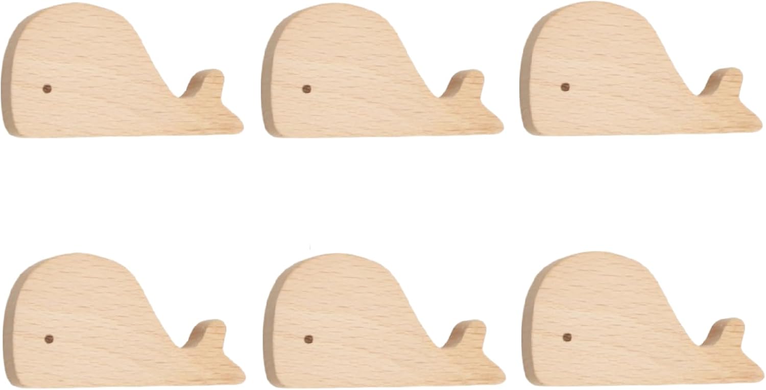 6-teiliges Set Aus Holzgriffen In Form Von Quallen Und Walen Für Kinder, Schranktüren, Schubladen Und Holzmöbel, Walgriff Mit Einem Loch (7,1 X 4,0 Cm)
