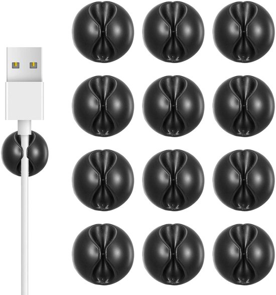 Kabelhalter – Kabelclip – Selbstklebend – Schwarz – Kabelorganizer – Geeignet Für Usb-kabel – 12er-packung