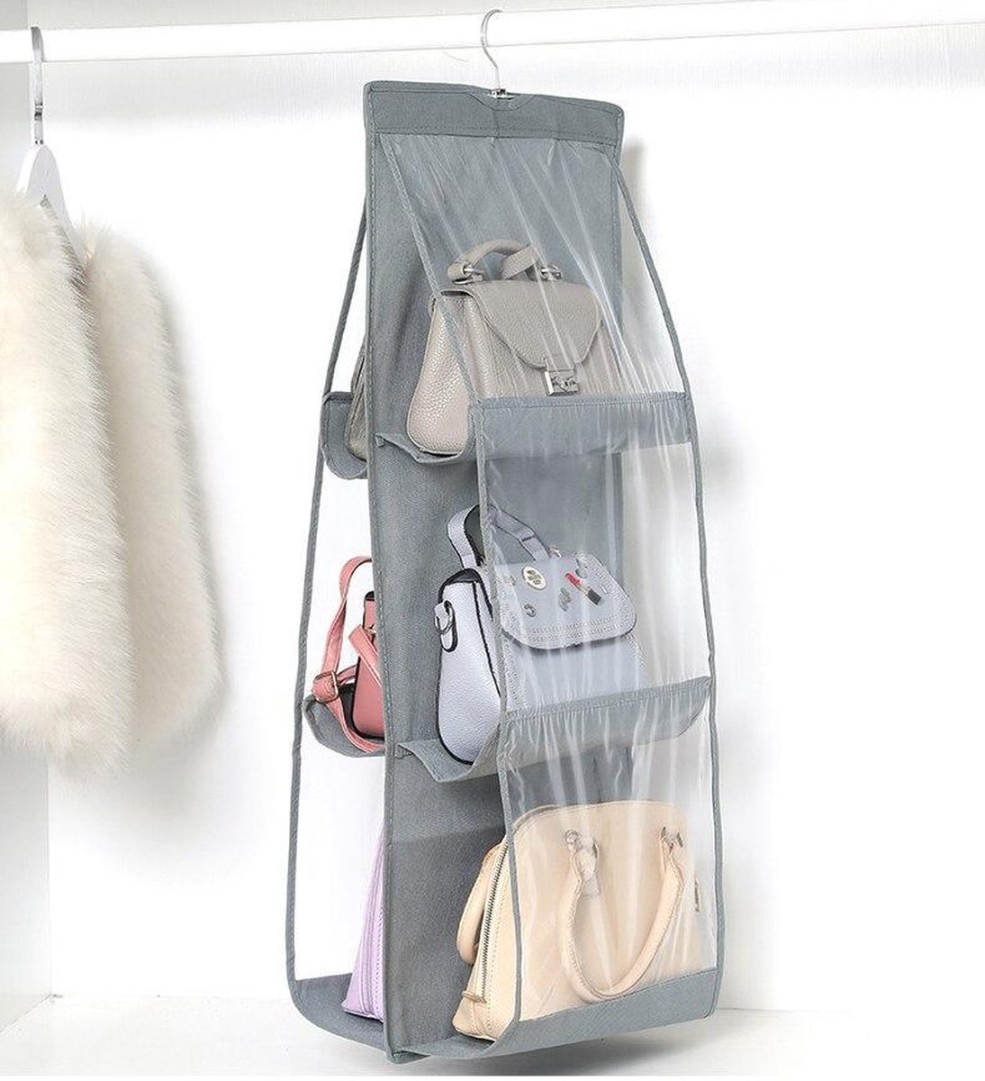 Handtaschen-organizer – Grau – Taschenaufbewahrung – Kleiderschrank-organizer – Damentaschen