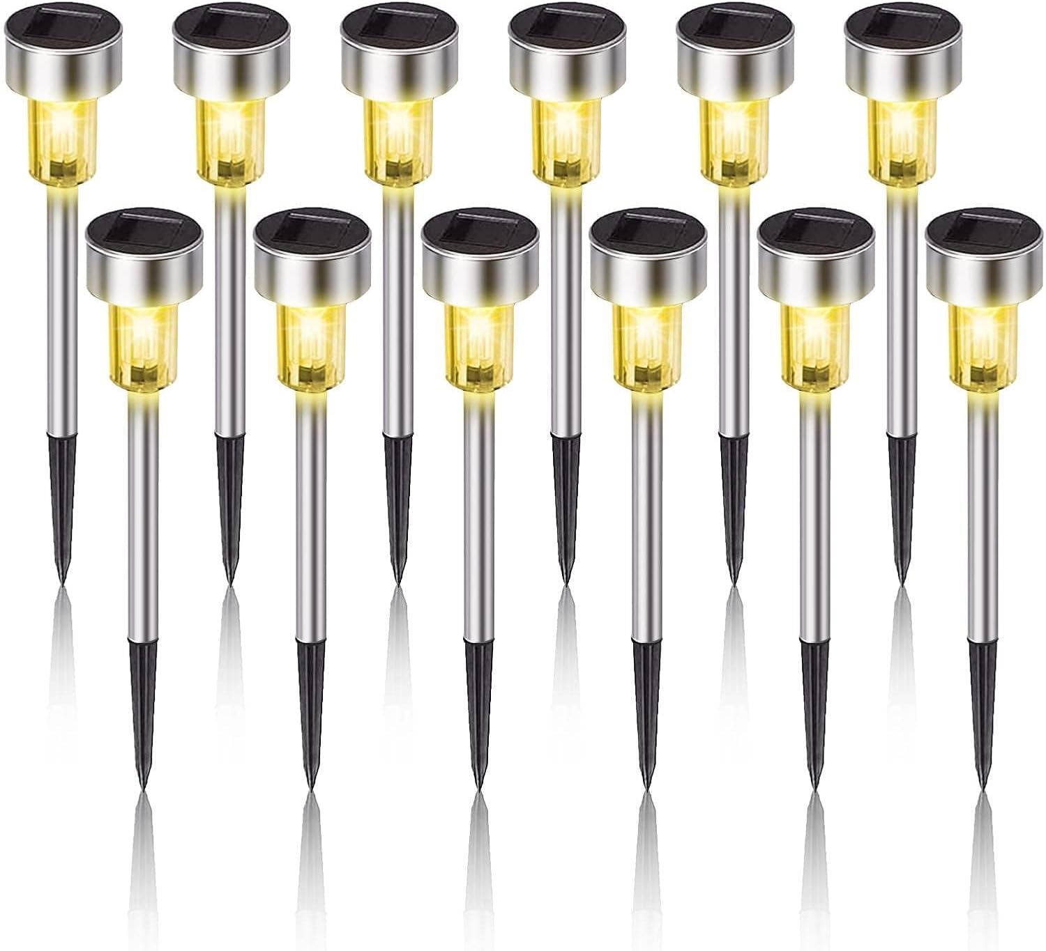 Solarbetriebene, Wasserdichte Led-außenleuchten Aus Edelstahl, 12er-pack, Warmweißes Licht Für Garten, Hof, Wege, Terrassen Und Rasenflächen