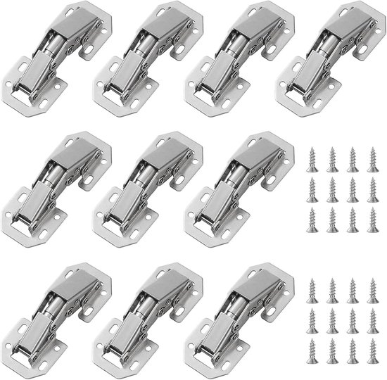 10 Stück Scharniere, 4 Zoll, Unsichtbare Edelstahlscharniere, 90 Grad, Schrankscharniere, Küchentürscharniere, Mit Schrauben, 110 X 43 Mm, Silber