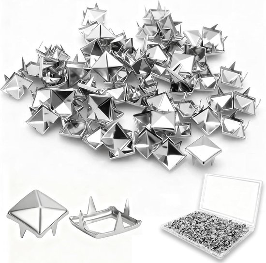 500 Nieten, 10 Mm Quadratische Nieten Mit 4 Stiften, Silberne Metallpyramidennieten Für Bastelarbeiten, Nieten Im Punk-stil Zum Verzieren Von Kleidung, Lederjacken Und Taschen