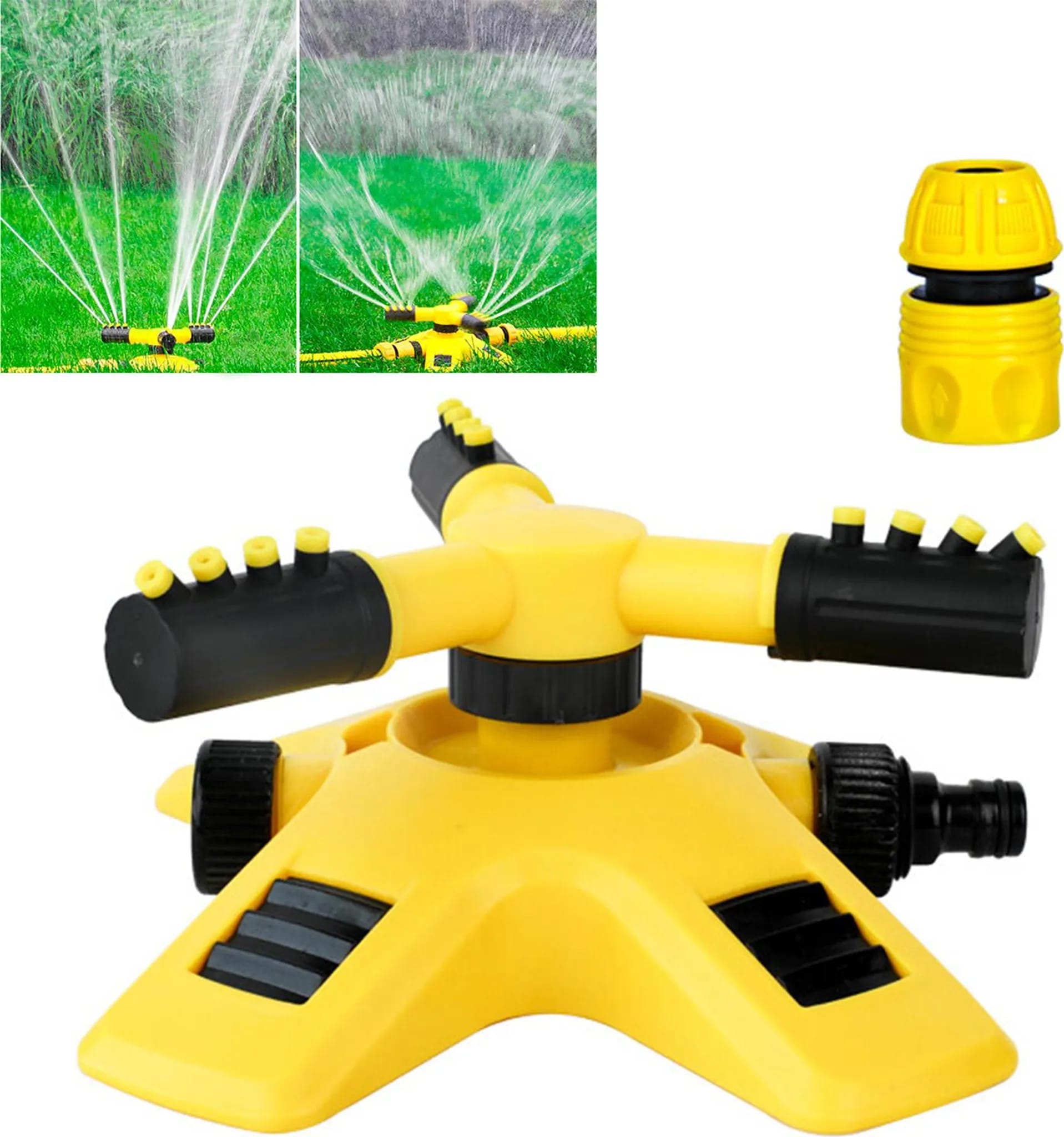 Automatischer Gartensprenger Mit 360°-drehfunktion, Drei Armen, Verstellbarem 1/2-zoll-gartenschlauchanschluss Und Rasenbewässerung