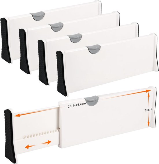Schubladeneinteiler, 4-teiliges Set, Verstellbare Länge 28,1–44,4 Cm, Weiß