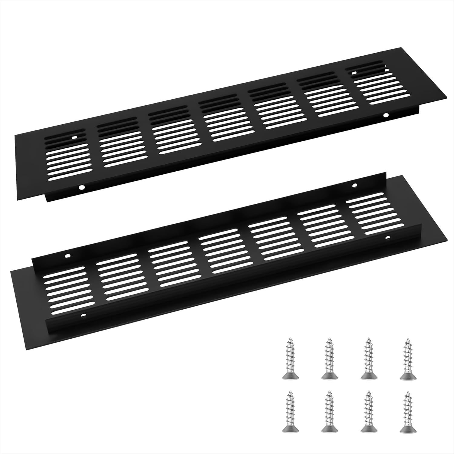 2-teiliges Rechteckiges Lüftungsgitter Mit Befestigungsschrauben, Passend Für Küche, Kleiderschrank, Badezimmer, Schuhschrank, 80 X 300 Mm, Schwarz