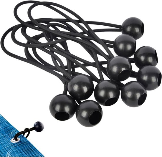 10 Stück Segelspanner Mit Kugel, Kabelbinder, Elastische Spanner, Gummispanner, Für Segelbefestigung, Banner, Vorhangverlängerung, 15 Cm, Schwarz