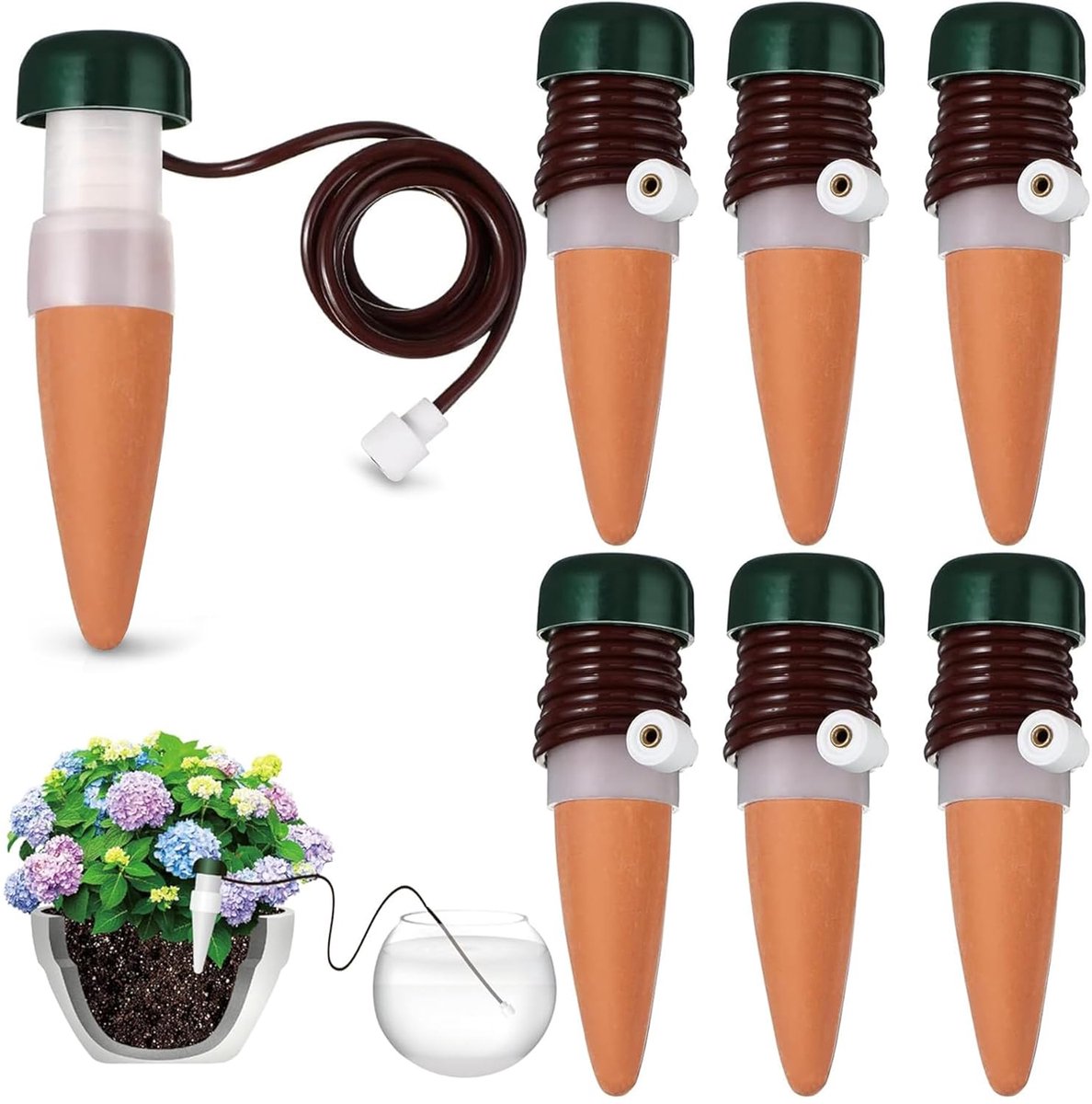 6-teiliges Selbstbewässerungssystem – Wassertröpfchen – Pflanzen – Automatische Tropfbewässerung – Zimmerpflanzen & Balkone – Siphonprinzip – 6-teilig