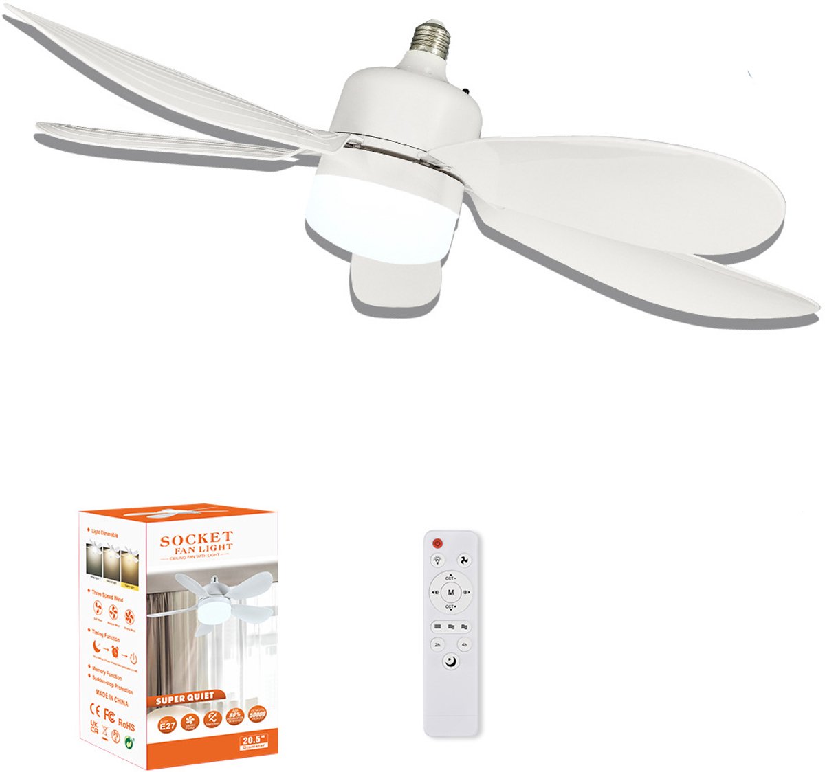 Schraubenventilator Mit Dimmfunktion – Weiß – 52 X 17 Cm – Dreifarbige Deckenleuchte Für Schlafzimmer, Wohnzimmer, Küche, Garage – Ventilatorlampe