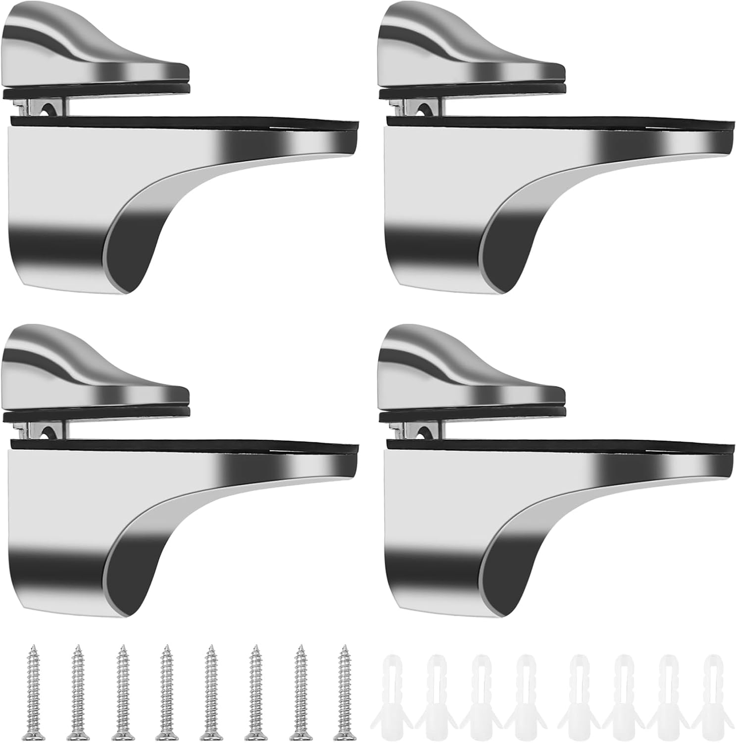 4-teiliges Set Aus Verstellbaren, Polierten Glasregalen Für Badezimmer, Geeignet Für Glas- Und Holzfußböden Mit Einer Stärke Von 3-18 Mm.