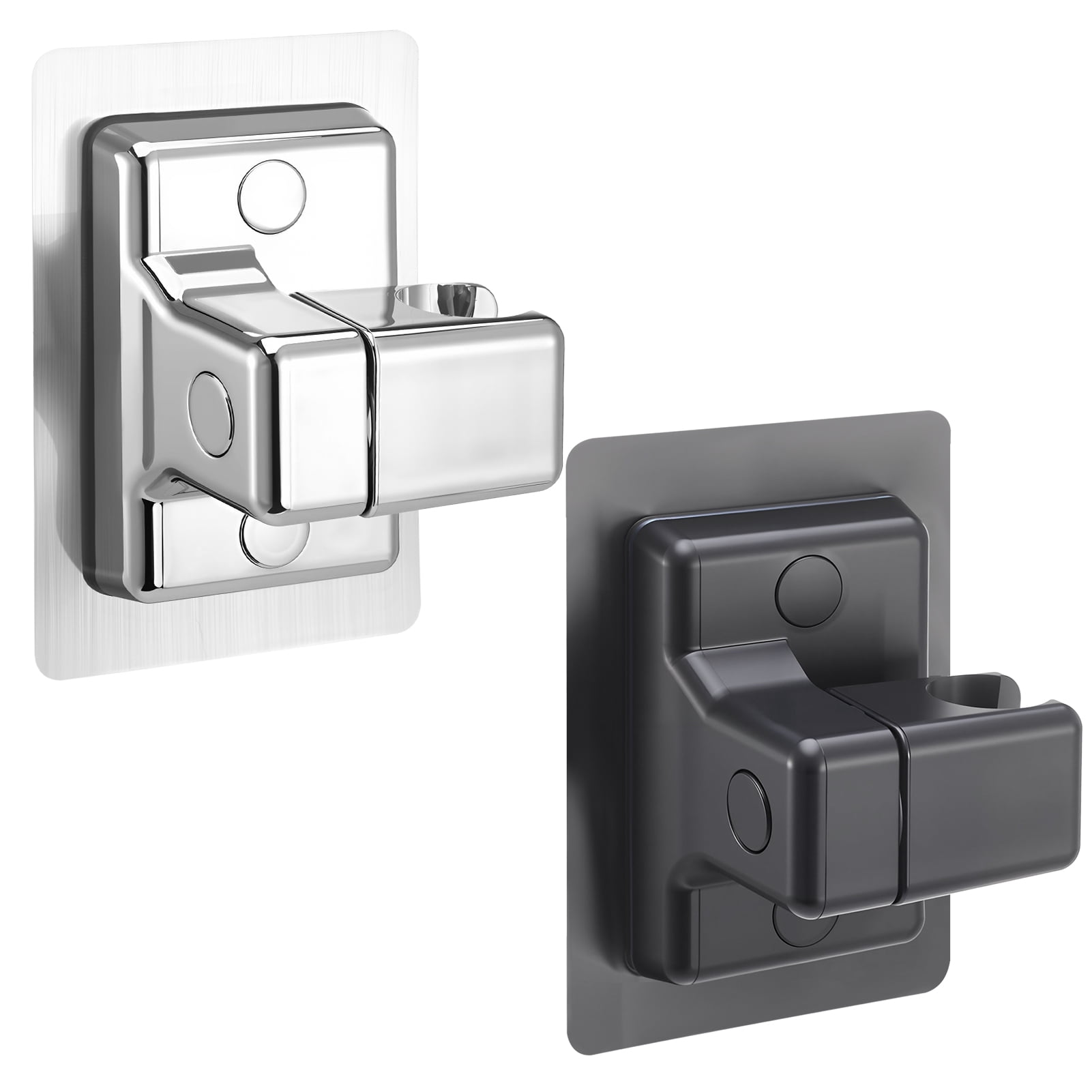 Einteiliger, Verstellbarer Duschkopfhalter, Stark Selbstklebend, Beweglich, Verchromt - Schwarz/silber.