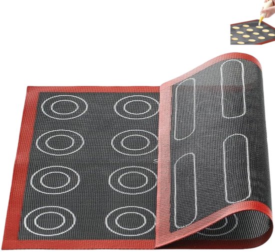 Perforierte Silikon-backmatte – Lebensmittelechte Silikonmatte – Geeignet Für Kekse, Macarons, Brot Und Gebäck – 30 X 40 Cm – Schwarz + Rot