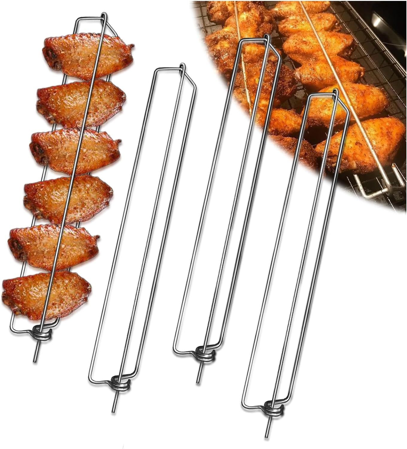 Hähnchenflügelhalter, 4-teilig, Flügelschienen Zum Grillen Von Hähnchenflügeln, Grillgabel, Hähnchenflügelschienen Zum Grillen Von Hähnchenflügeln, Geeignet Für Den Außengrill