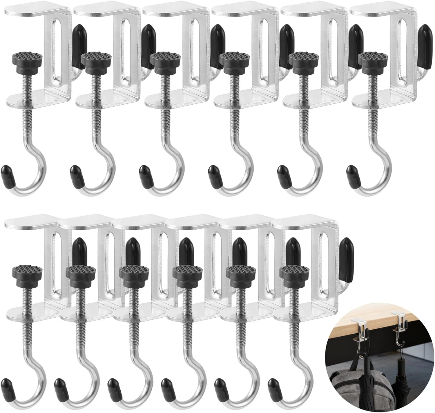 12er-packung Doppelhaken Für Den Schreibtisch, Verstellbare Tischhaken, Robuste Metall-rucksackhaken, Geeignet Zum Aufhängen Von Taschen, Büchern Und Mänteln.
