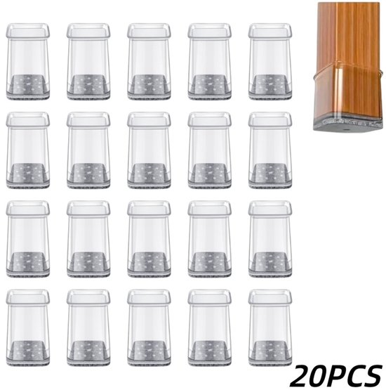 20er-packung Transparente Stuhlbeinschutzkappen (22,5 X 21 X 30 Mm) Für Stuhlbeine Mit 13-19 Mm Durchmesser