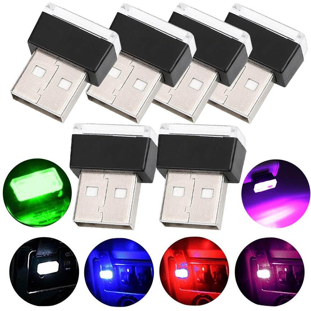 Auto-ambientebeleuchtung Mit Usb-anschluss – 6er-pack Mini-led-leuchten, Kabellos, Universell, Für Den Fahrzeuginnenraum – Verschiedene Farben