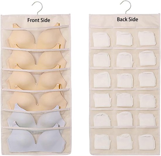 2er-pack Hängeaufbewahrungsbeutel Für Unterwäsche, Faltbare, Doppelseitige, Platzsparende Organizer, Beige