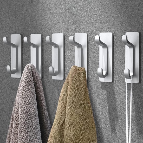 6er-pack Silberfarbene, Selbstklebende Doppellagige Wandhaken Aus Metall – Handtuchhalter Mit Superstarkem Saugnapf – Kein Bohren Erforderlich