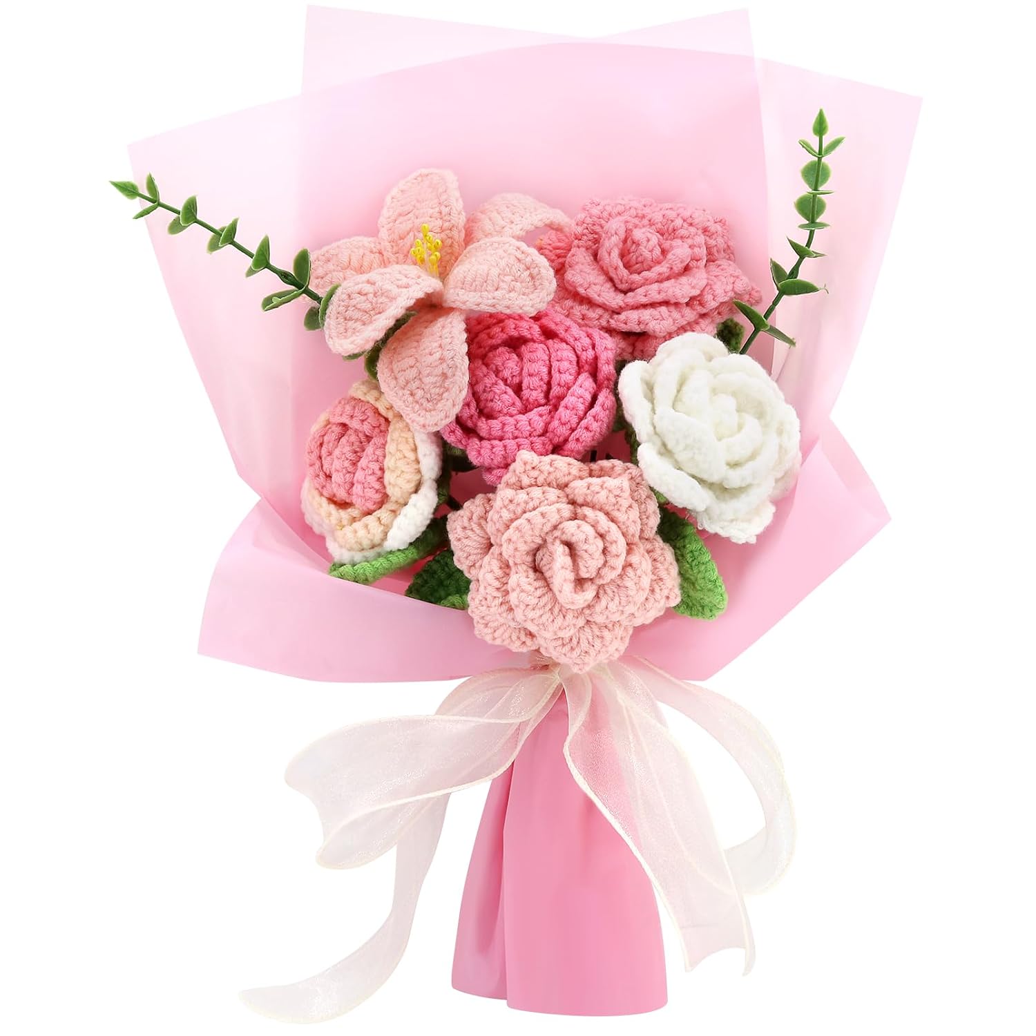 Handgehäkelter Blumenstrauß (rosa)