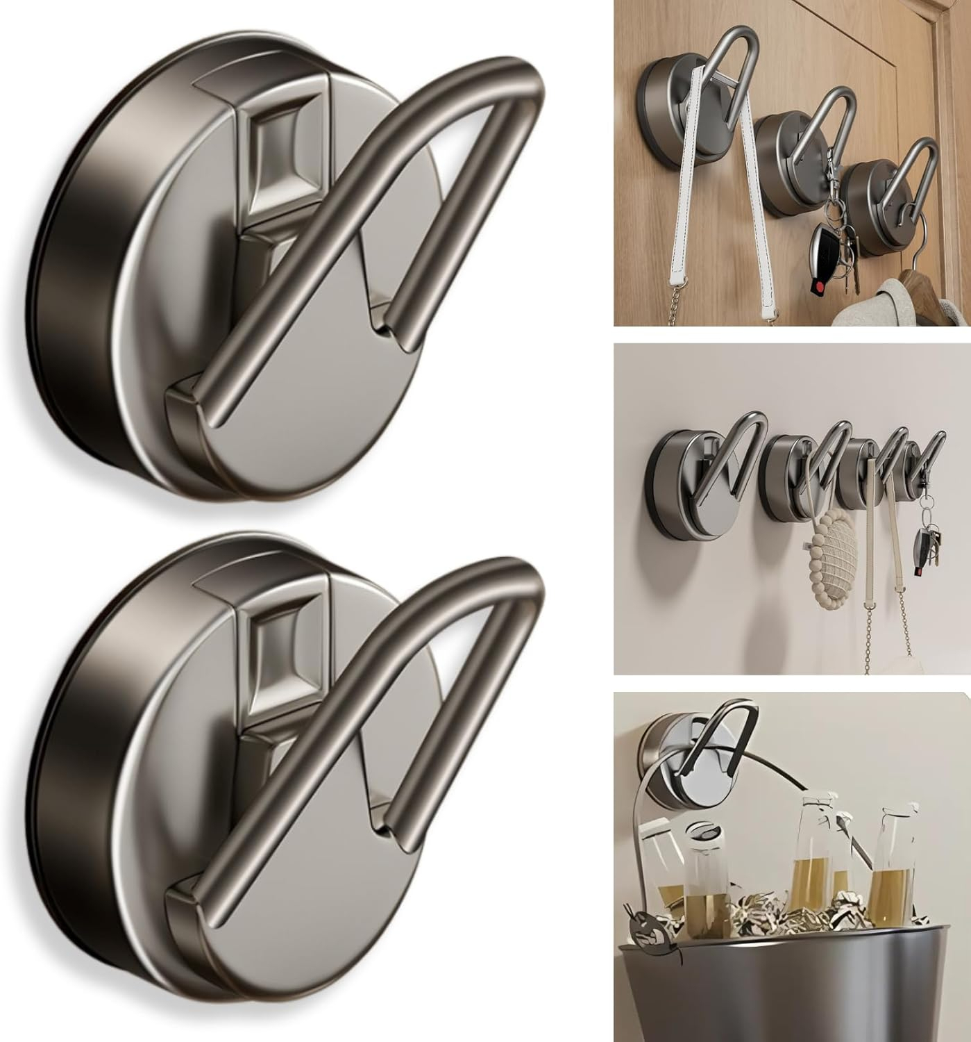 Abnehmbare Saugnapfhaken – Stark Haftende Wandhaken In Gunmetal-grau Für Bad, Küche Und Dusche, 4er-pack, Wasserfest