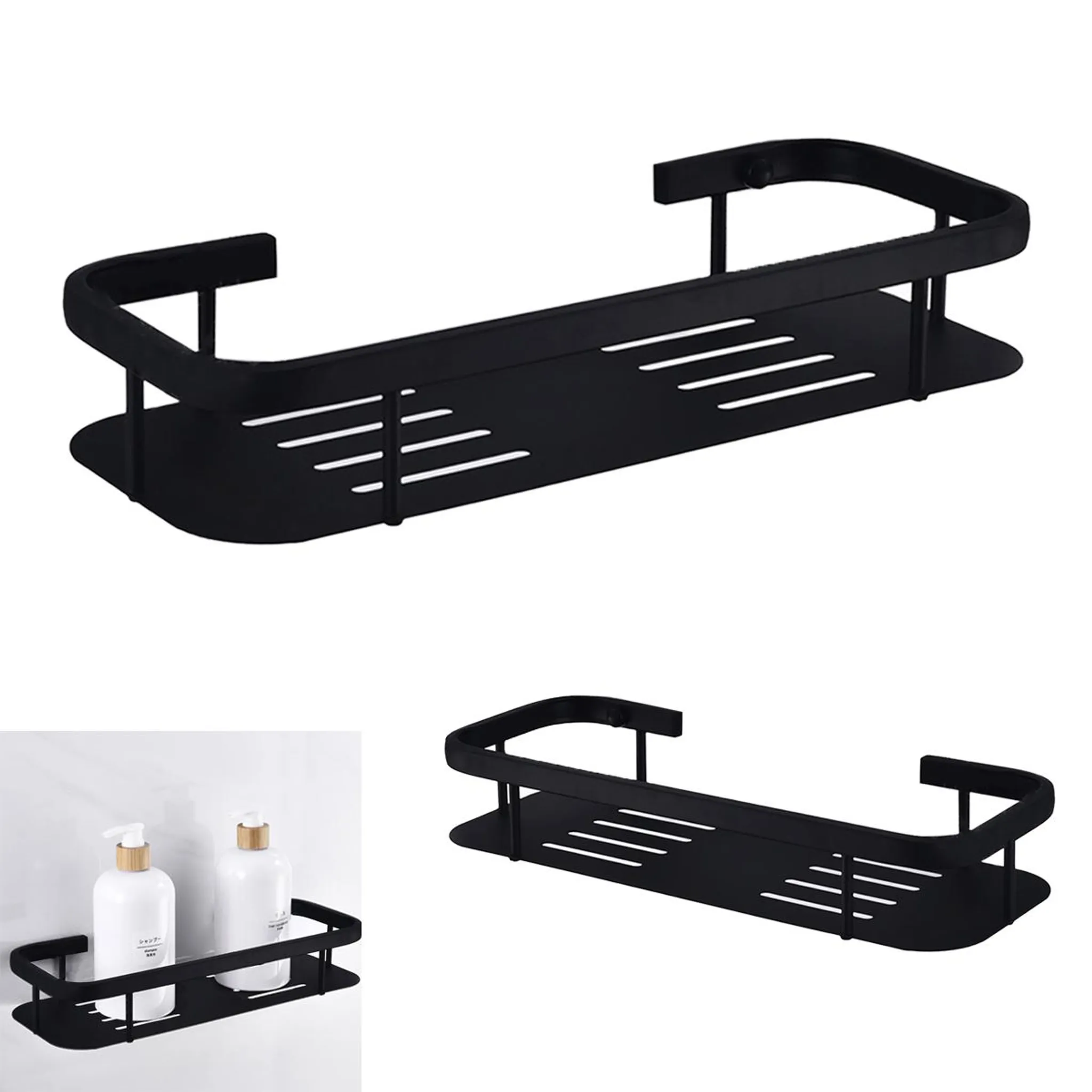 Zweiteiliges Duschregal-set, Zur Wandmontage Ohne Bohren, Aus Edelstahl 304, Schwarz, Mit Tropfschale, Duschregal Zur Aufbewahrung Im Badezimmer.
