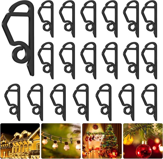 20er-packung Abflussrinnenhaken, Mini-weihnachtslichterclips Und -aufhänger Aus Kunststoff Für Dächer Im Außenbereich, Schwarz.