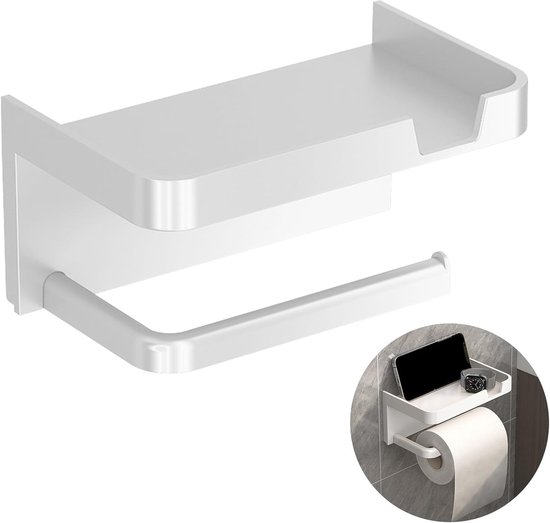 Weißer, Rutschfester Toilettenpapierhalter Aus Abs Zur Wandmontage (ohne Bohren) – 18 X 8 X 10 Cm