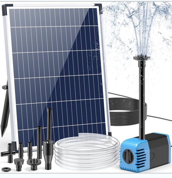 74. Solarbrunnen, 12w Außen, 605 L/h Durchfluss, Geräuscharme Teichpumpe Mit Schlauch Und 4 Düsen, Für Teiche Unter 700 L.