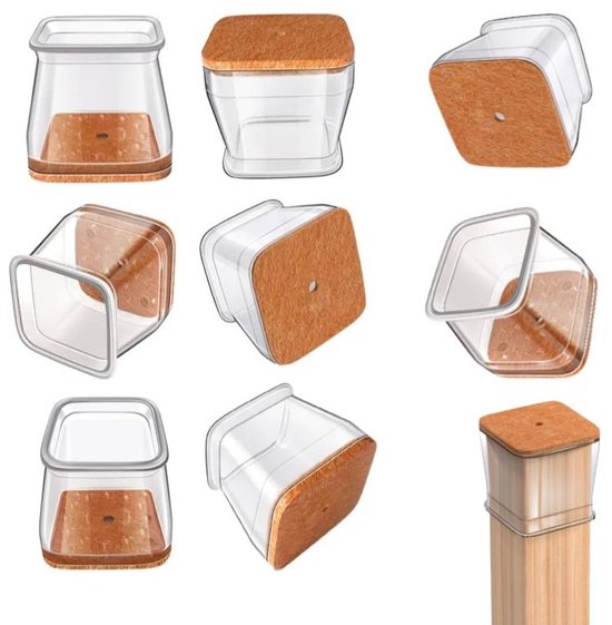 8er-packung Durchsichtige, Quadratische Silikon-stuhlbeinschoner Für 38-55 Mm Stuhlbeine