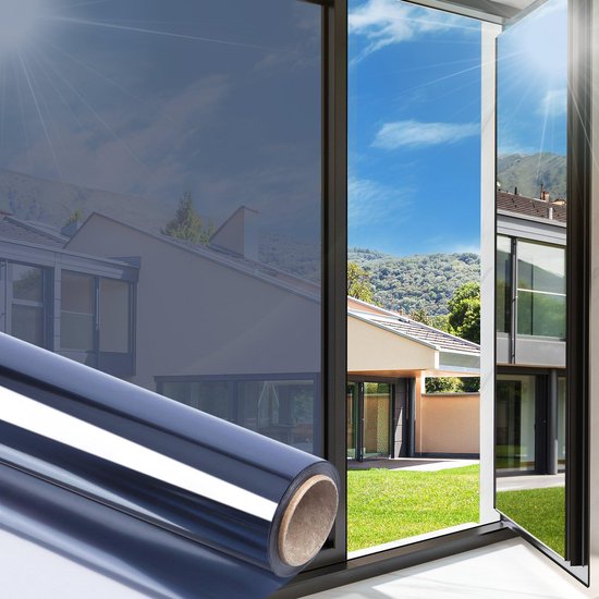 Einseitig Verspiegelte Fensterfolie Mit Sichtschutz Und Uv-schutz, Klebstofffreier, Reflektierender Sonnenschutz-glasaufkleber, 60 X 100 Cm, Blau-silbern