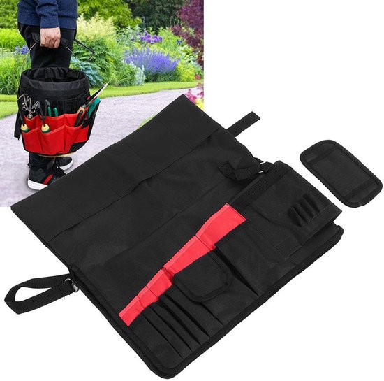 Werkzeugtasche Im Eimerformat – Gartenorganizer Mit 42 Fächern, Aufrollbar – Rot