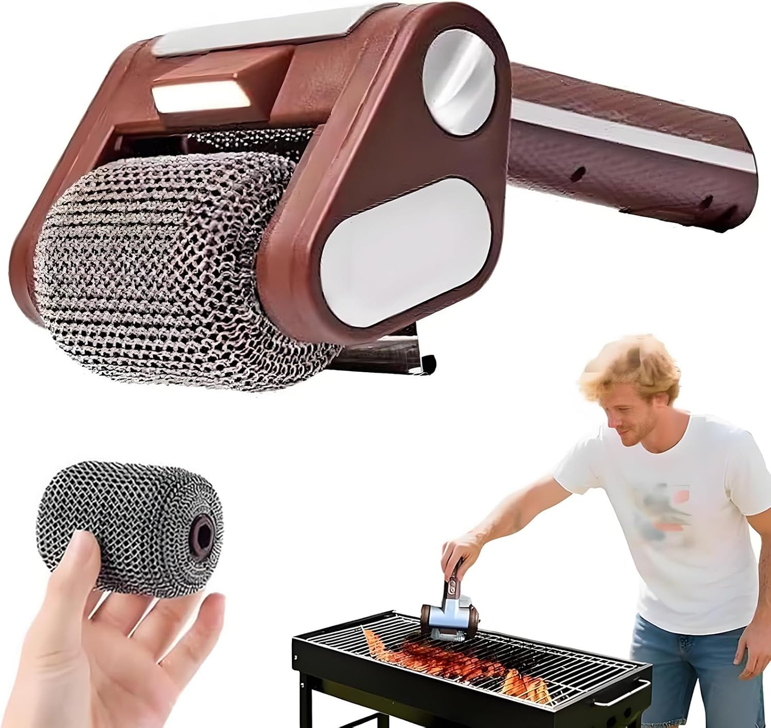 Kabelloser Elektrischer Grillreiniger, Wiederaufladbare Grillbürste Ohne Led-beleuchtung, 350 U/min, Abnehmbare Edelstahlrolle