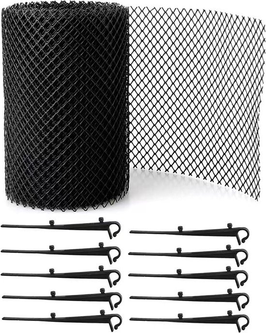 Laubschutznetz Für Dachrinnen, 2er-pack, Pp-material, Schwarz, Gesamtlänge 6 Meter, Mit 20 Haken, Verhindert Das Eindringen Von Laub In Die Dachrinne