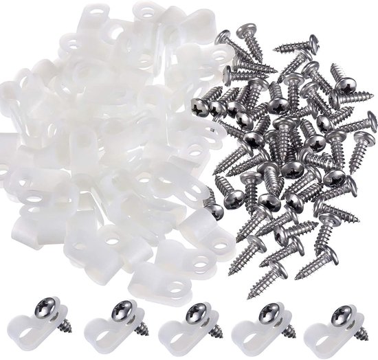Nylon-kabelklemmen Typ R Für Kabelmanagement – 100 Stück – Weiß/schwarz