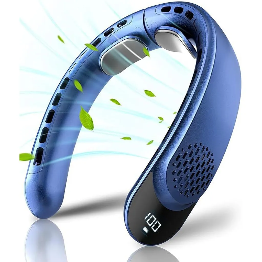 Tragbarer, Wiederaufladbarer Nackenventilator, Der Kühle Luft Bläst Persönlicher Nackenkühler Mit Einem 4000mah-akku (blau).
