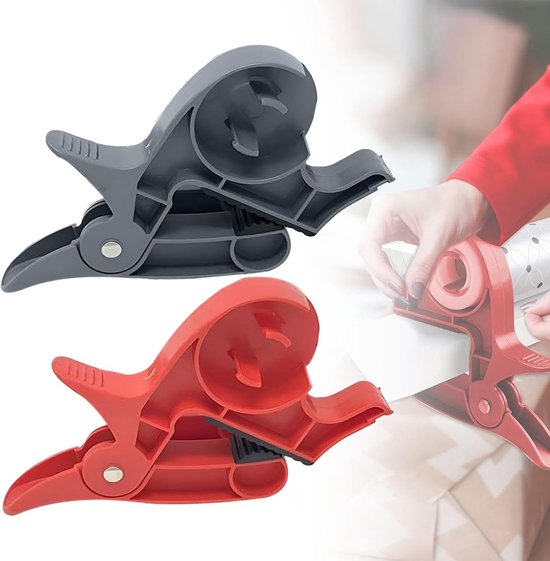 2er-pack Verschiebbare Geschenkpapier-schneideclips Mit Klebebandabroller (grau & Rot).
