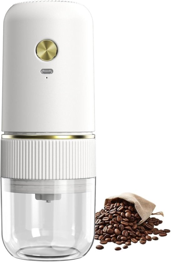 Elektrische Kaffeemühle – Kompakt Und Tragbar – Mahlgrad Einstellbar – Geeignet Für Kaffeebohnen, Vanille Und Gewürze (weiß)