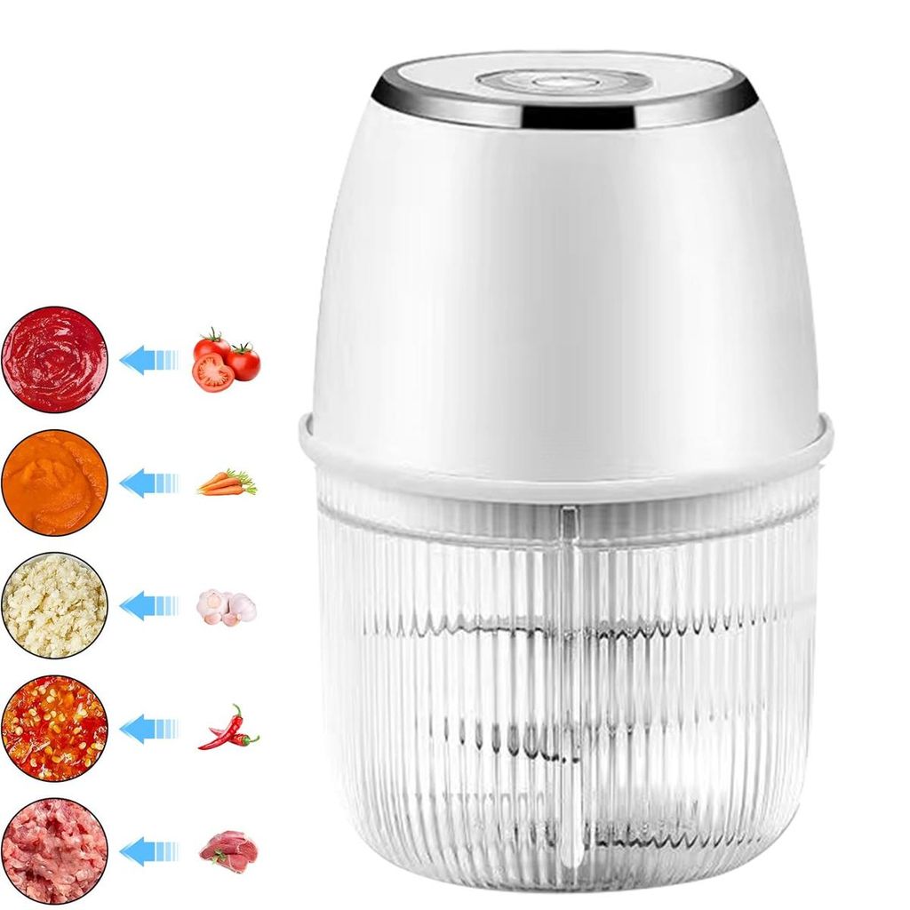 Elektrische Küchenmaschine (350 Ml) Mit 6-klingen-system Zum Zerkleinern Von Knoblauch Und Fleisch, Usb-aufladbar – Weiß